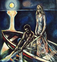 VEČERNÝ RYBOLOV 56 x 58 cm olej